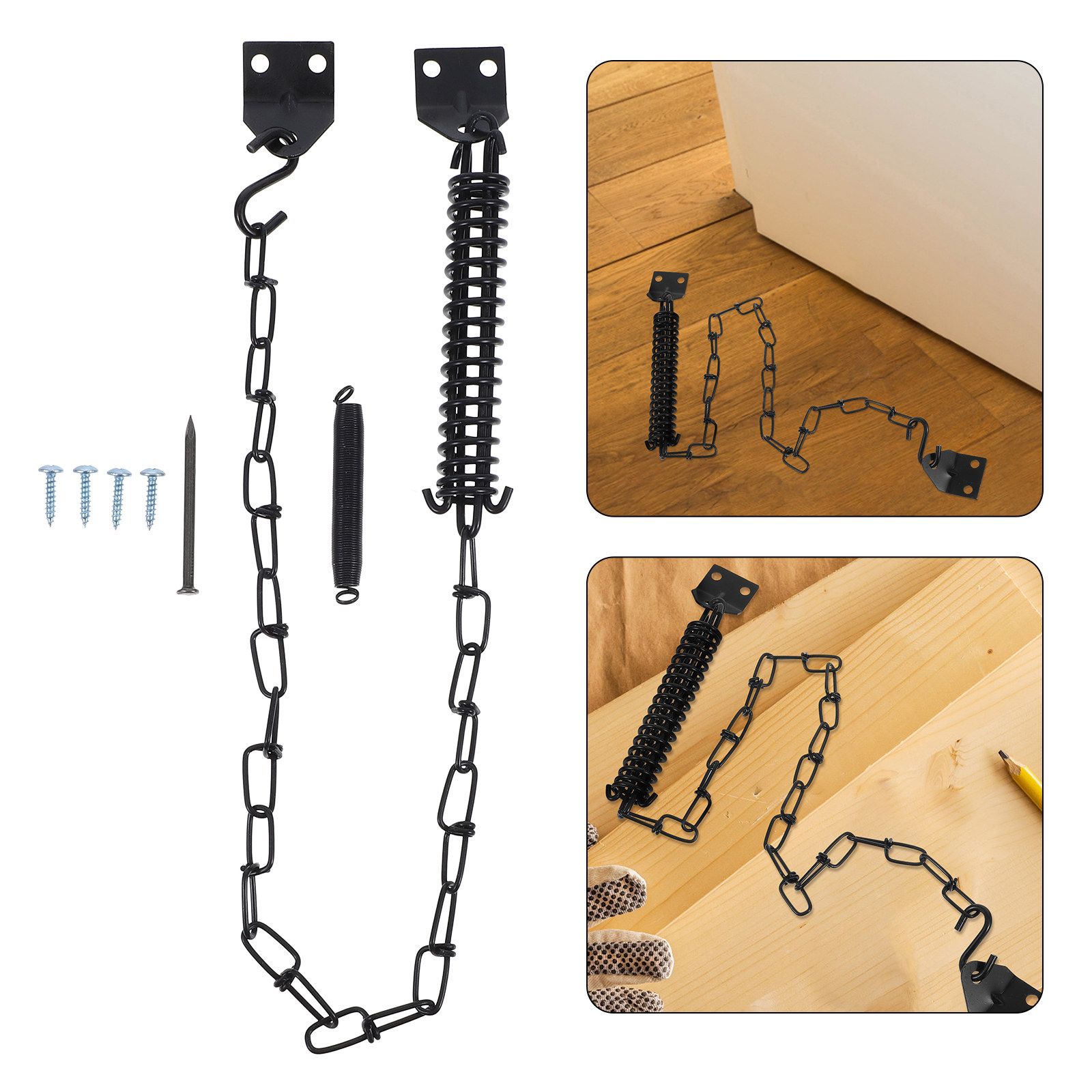 Security Chain Door - 2個セット 防風チェーンドアガードロック アメリカンスタイルハンドル 防盗セキュリティチェーン 調整可能なドアロックゲートラッチ