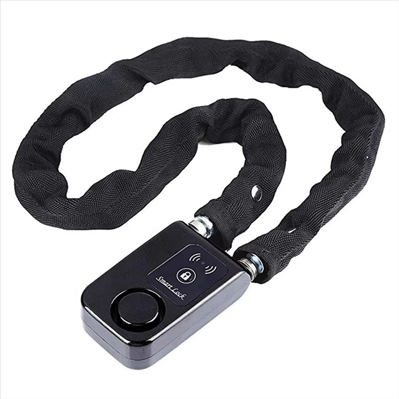 Security Chain Door - Bluetooth対応のスマートチェーンロック。鍵不要で、自転車やバイク、門やドアに取り付け可能。110dBの防犯アラーム機能付き。スマートフォンアプリで操作可能。