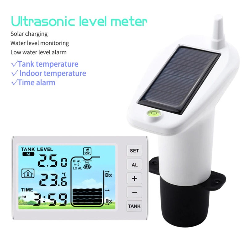 Water Alarm Sensor - 水位センサー 水位インジケーター ワイヤレス超音波水位モニター タンク用液体高/低アラーム ソーラー電源