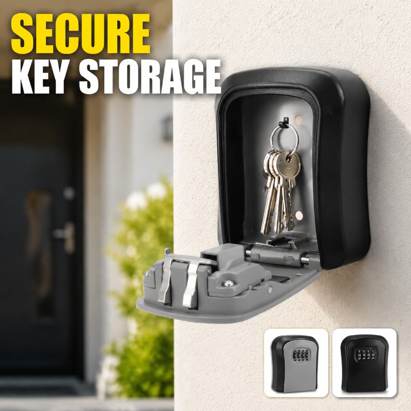 Lockbox Key Secure - 壁掛け式キーロックボックス 4桁ダイヤル式セキュリティロック、防雨型キーセーフ、取り付けキット付き、家庭、オフィス、賃貸物件向け