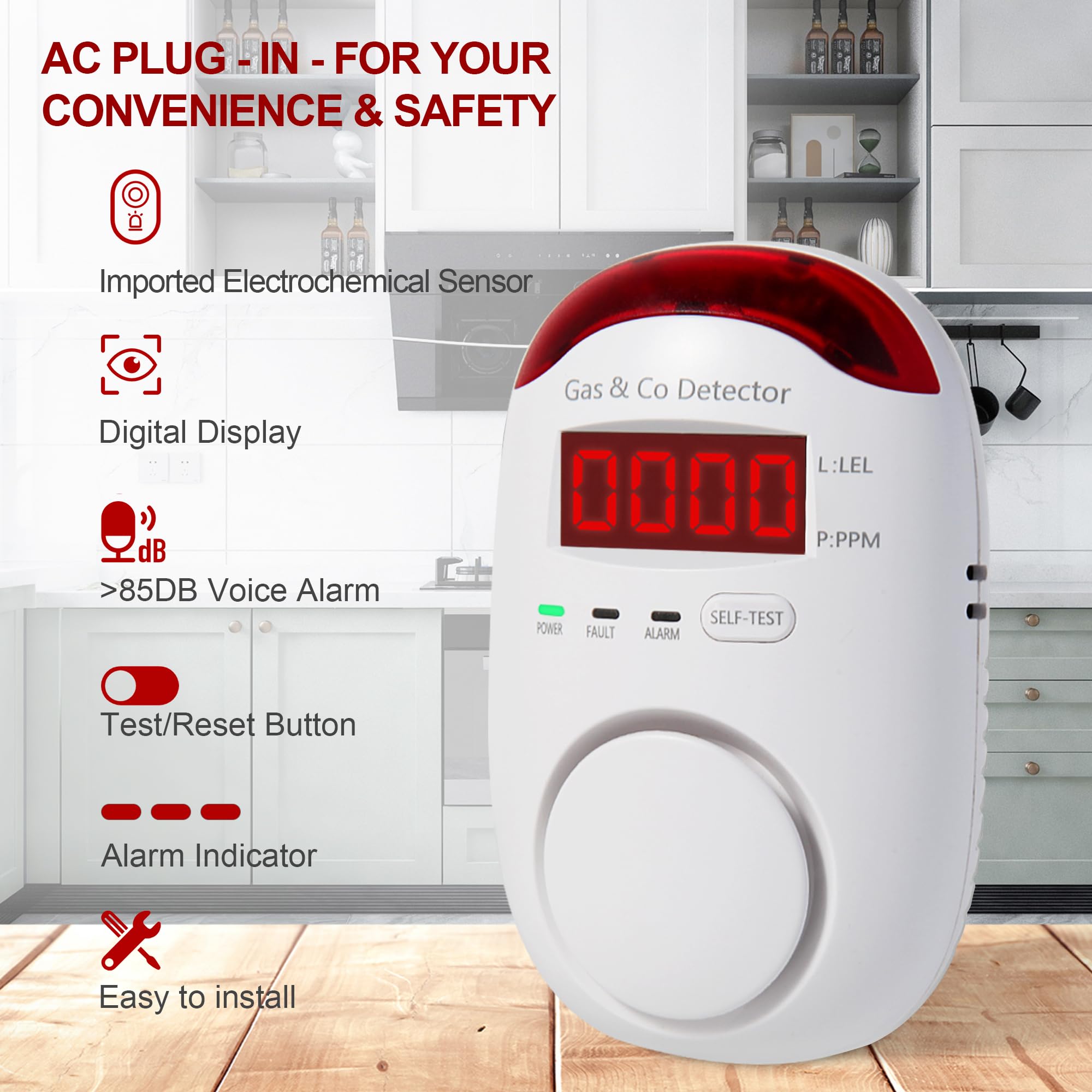 複合式ガス・一酸化炭素検知器。プラグイン式で、天然ガス検知器 - Co Detector Plug のレビューと価格
