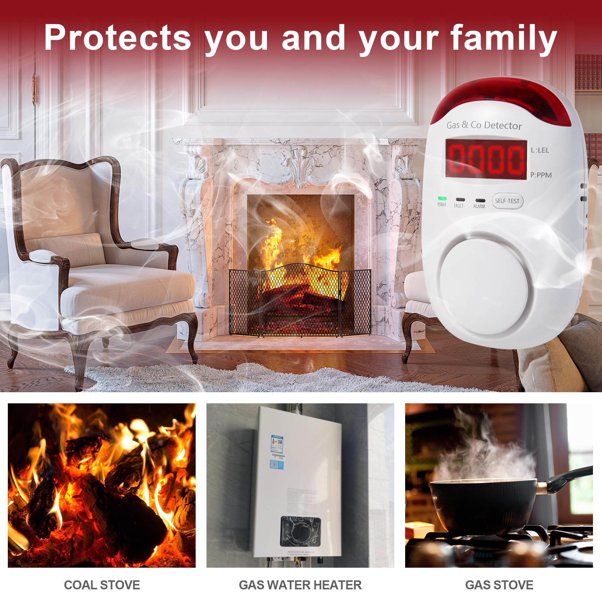 複合式ガス・一酸化炭素検知器。プラグイン式で、天然ガス検知器 - Co Detector Plug のレビューと価格