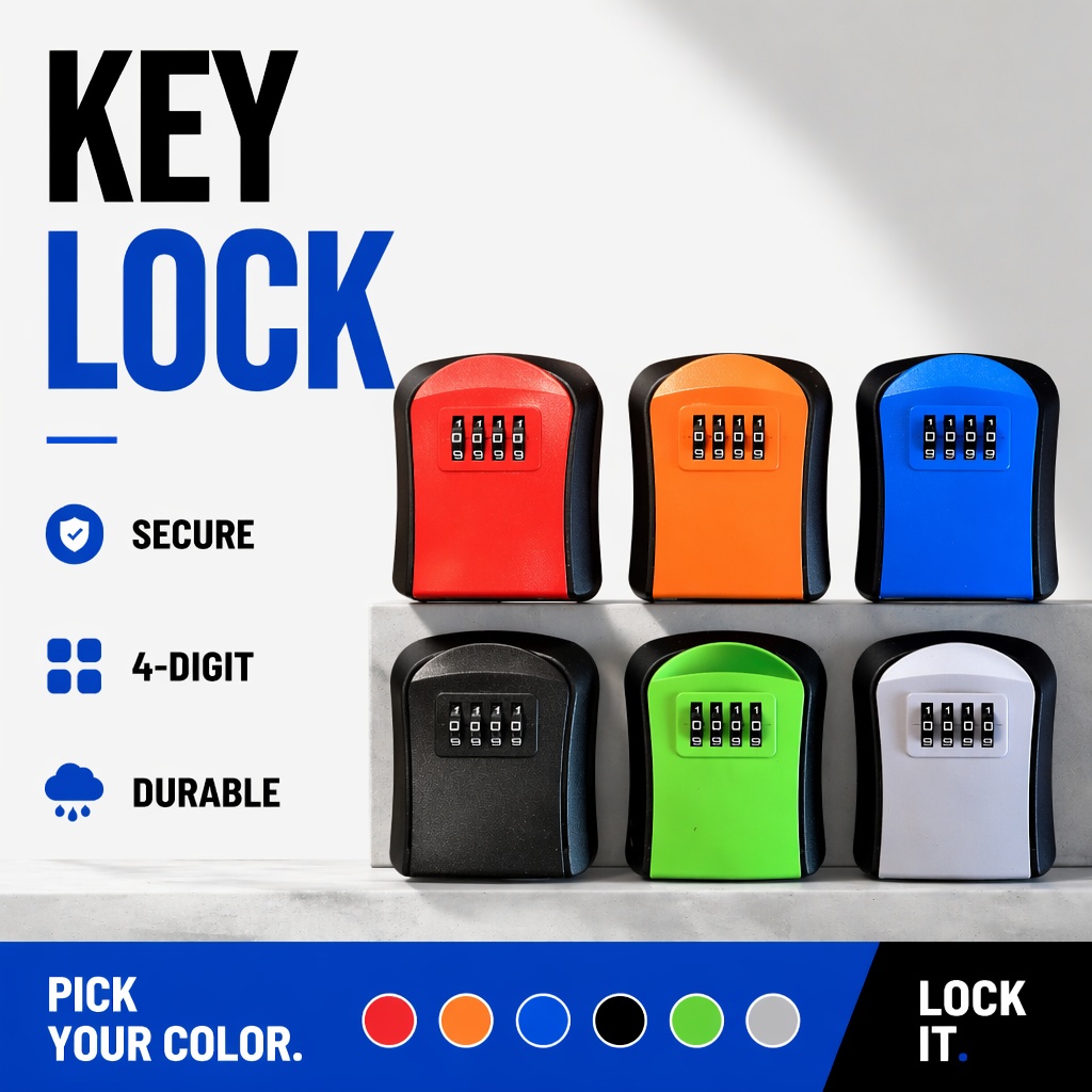 壁掛け防水キー収納ボックス厚みのあるABS盗難防止4桁ロック - Lockbox Key Secure のレビューと価格